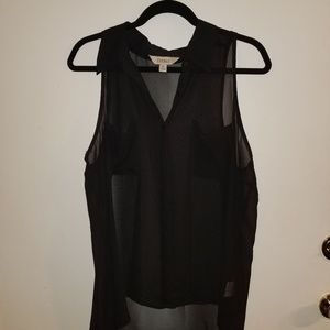 Black Collared See-Through Dressy Top